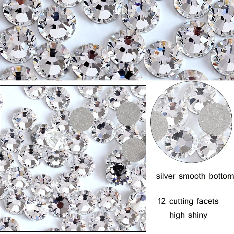 Super Quality Glitter Gems SS3-SS50 Flatback Stones Clear Crystal Non Hotfix Rhinestones Nail Art Decoration Rhinestones Y0100