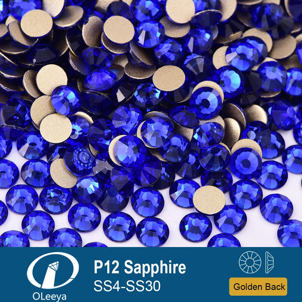 Oleeya P01-P30 Cold Fix Glass Crystal Rhinestones Gold Flatback Strass Stones Nail Art Accessories DIY Decoration