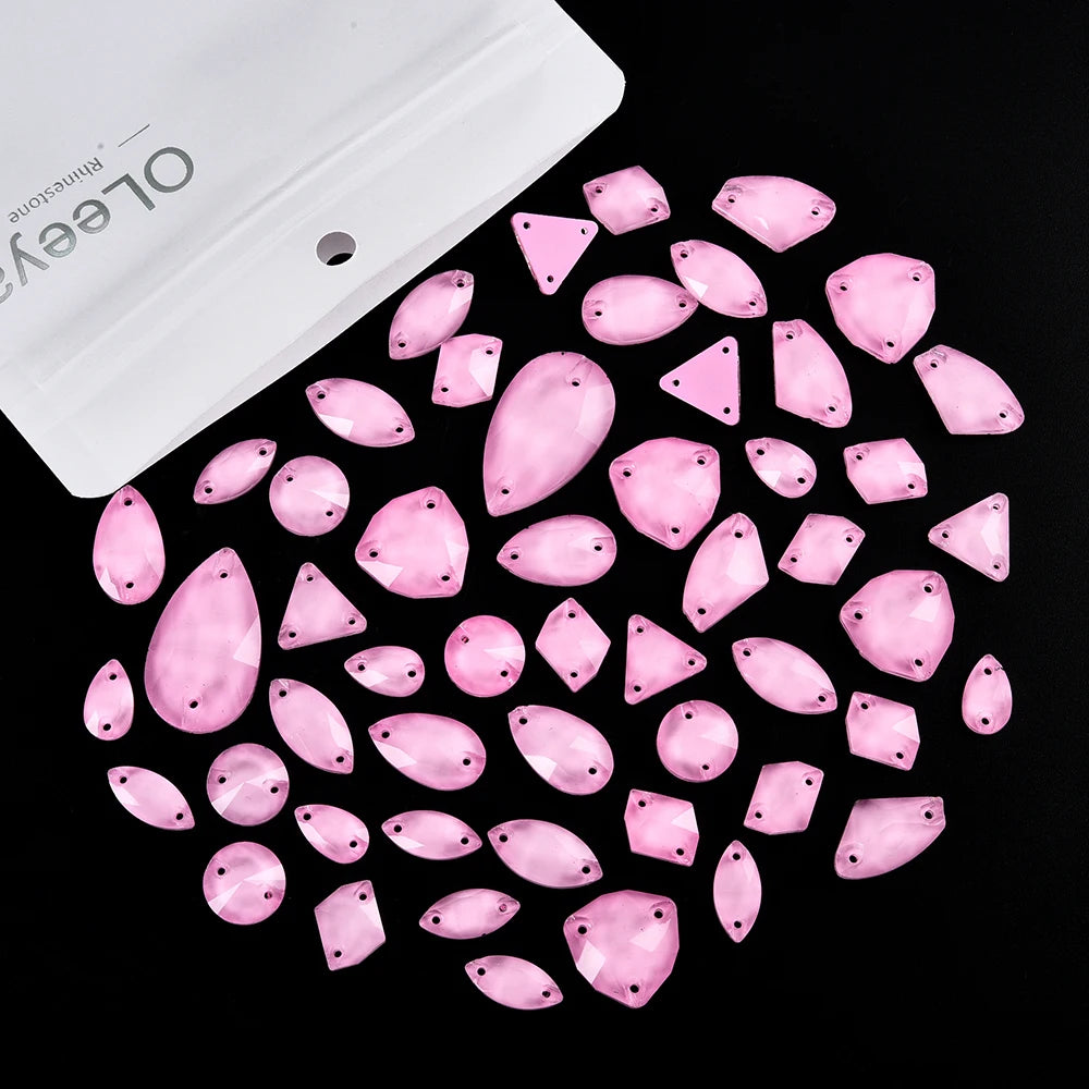 Oleeya 20/50/100Pcs Mix Sizes Glass Sew On Rhinestones Sewing Crystal AB Flat Back Stones For Clothes Accessories Wedding Dress