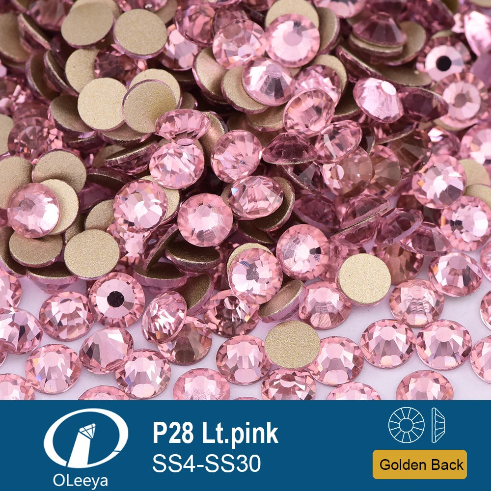 Oleeya P01-P30 Cold Fix Glass Crystal Rhinestones Gold Flatback Strass Stones Nail Art Accessories DIY Decoration