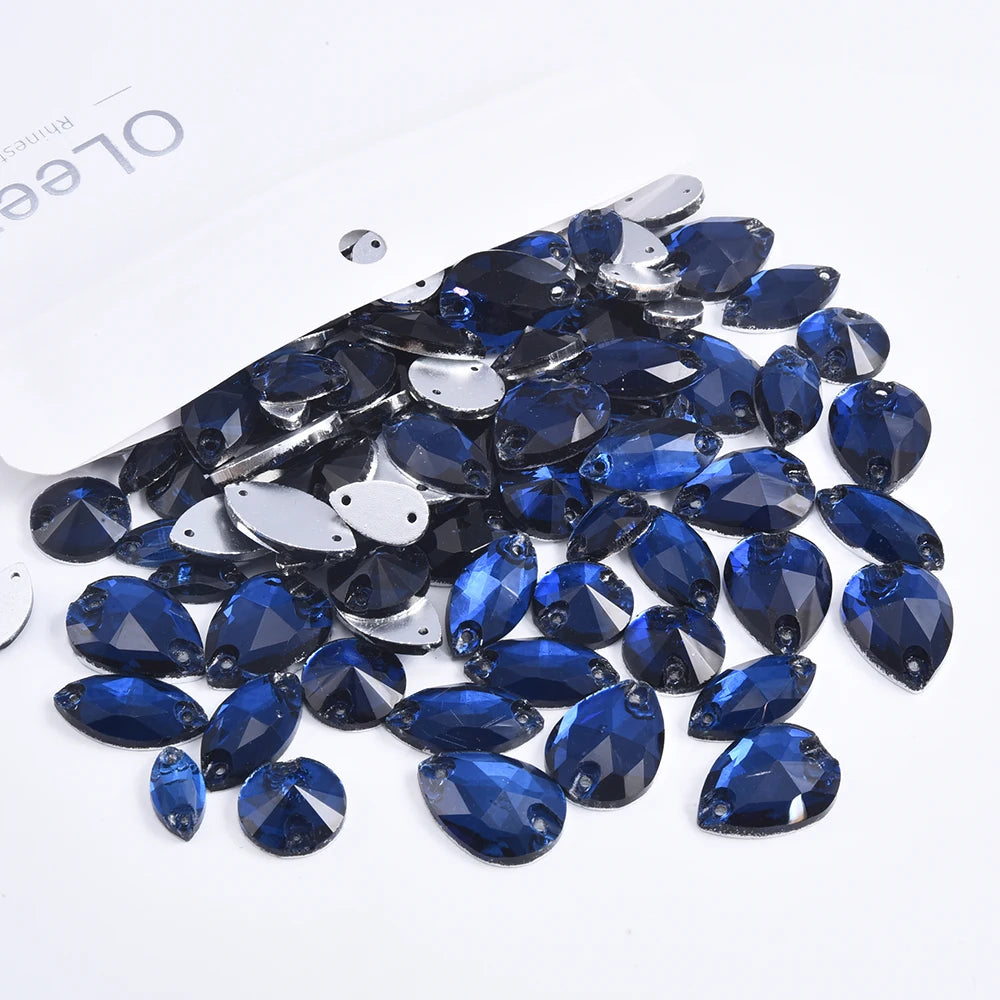 Oleeya 20/50/100Pcs Mix Sizes Glass Sew On Rhinestones Sewing Crystal AB Flat Back Stones For Clothes Accessories Wedding Dress