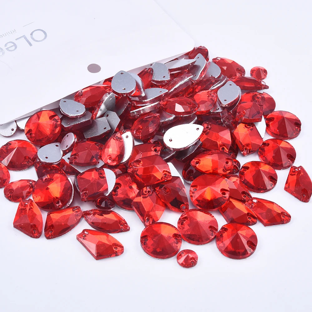 Oleeya 20/50/100Pcs Mix Sizes Glass Sew On Rhinestones Sewing Crystal AB Flat Back Stones For Clothes Accessories Wedding Dress