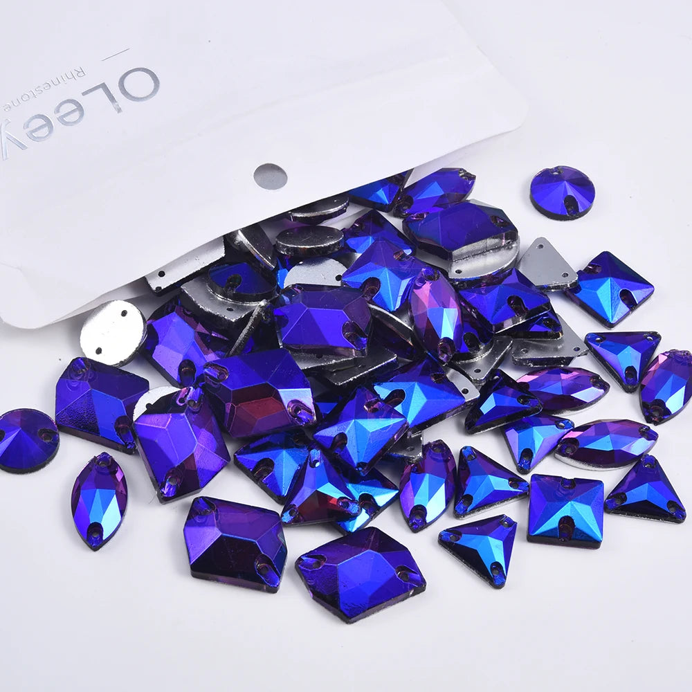 Oleeya 20/50/100Pcs Mix Sizes Glass Sew On Rhinestones Sewing Crystal AB Flat Back Stones For Clothes Accessories Wedding Dress