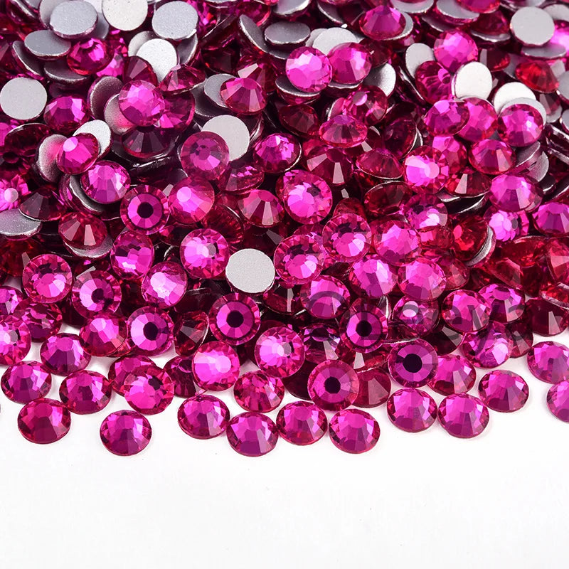SS3-SS30 Hot Pink Rose Non Hot Fix Rhinestone Flatback Crystals Beads 3D Nail Art Rhinestones Glass Crystal Nails Non HotFix
