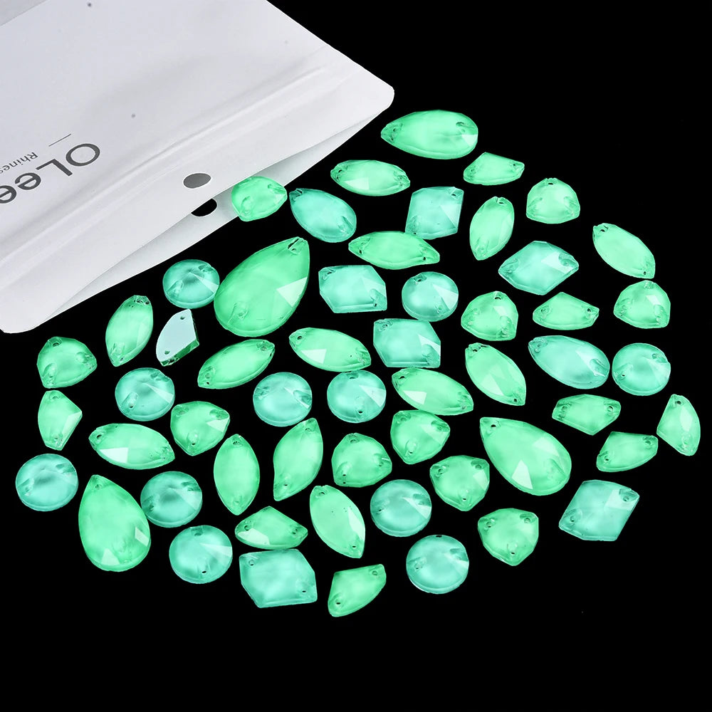 Oleeya 20/50/100Pcs Mix Sizes Glass Sew On Rhinestones Sewing Crystal AB Flat Back Stones For Clothes Accessories Wedding Dress