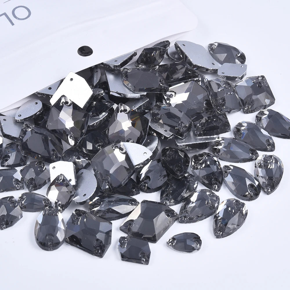 Oleeya 20/50/100Pcs Mix Sizes Glass Sew On Rhinestones Sewing Crystal AB Flat Back Stones For Clothes Accessories Wedding Dress