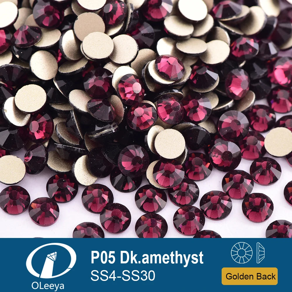 Oleeya P01-P30 Cold Fix Glass Crystal Rhinestones Gold Flatback Strass Stones Nail Art Accessories DIY Decoration