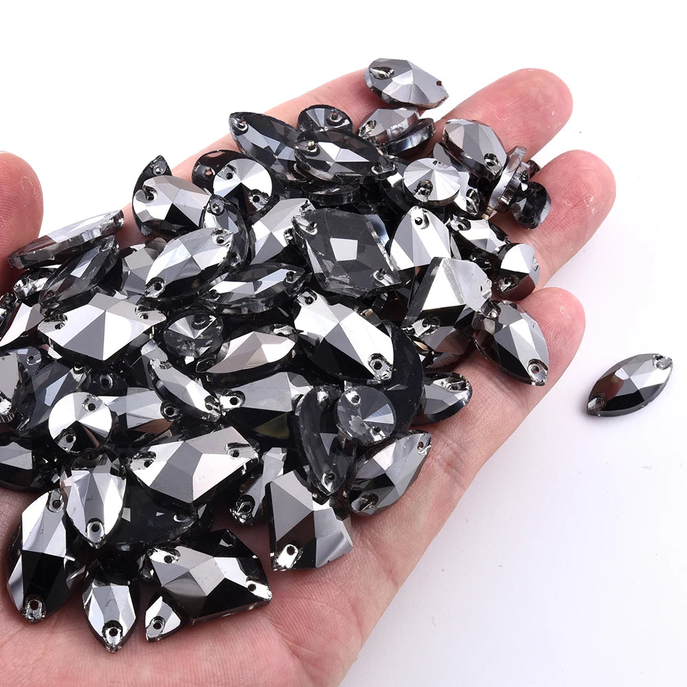 Oleeya 20/50/100Pcs Mix Sizes Glass Sew On Rhinestones Sewing Crystal AB Flat Back Stones For Clothes Accessories Wedding Dress