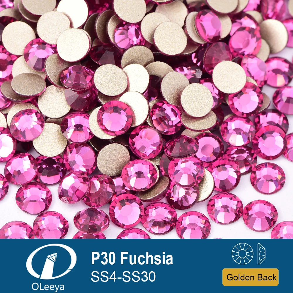 Oleeya P01-P30 Cold Fix Glass Crystal Rhinestones Gold Flatback Strass Stones Nail Art Accessories DIY Decoration