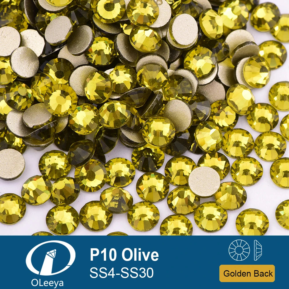Oleeya P01-P30 Cold Fix Glass Crystal Rhinestones Gold Flatback Strass Stones Nail Art Accessories DIY Decoration