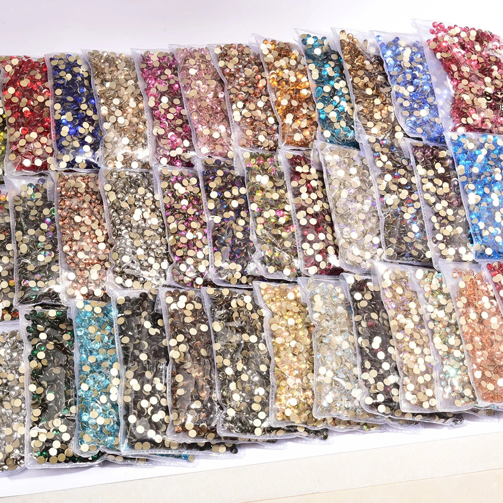 Oleeya P01-P30 Cold Fix Glass Crystal Rhinestones Gold Flatback Strass Stones Nail Art Accessories DIY Decoration