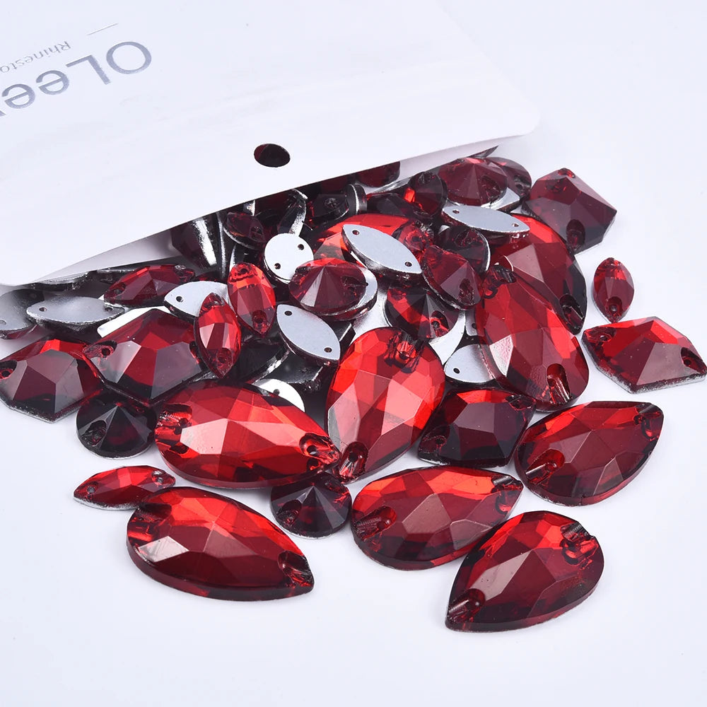 Oleeya 20/50/100Pcs Mix Sizes Glass Sew On Rhinestones Sewing Crystal AB Flat Back Stones For Clothes Accessories Wedding Dress