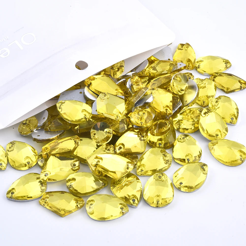 Oleeya 20/50/100Pcs Mix Sizes Glass Sew On Rhinestones Sewing Crystal AB Flat Back Stones For Clothes Accessories Wedding Dress
