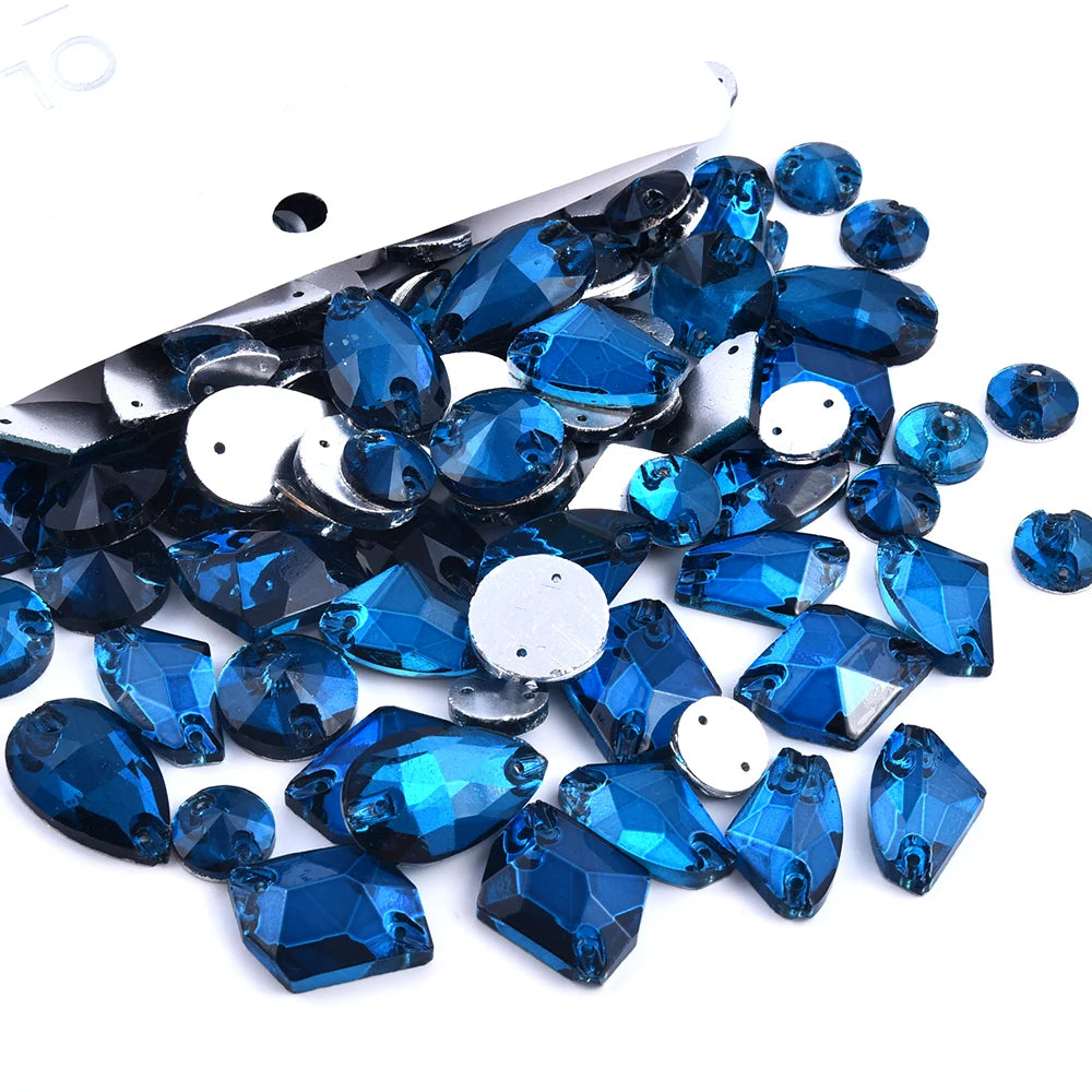 Oleeya 20/50/100Pcs Mix Sizes Glass Sew On Rhinestones Sewing Crystal AB Flat Back Stones For Clothes Accessories Wedding Dress