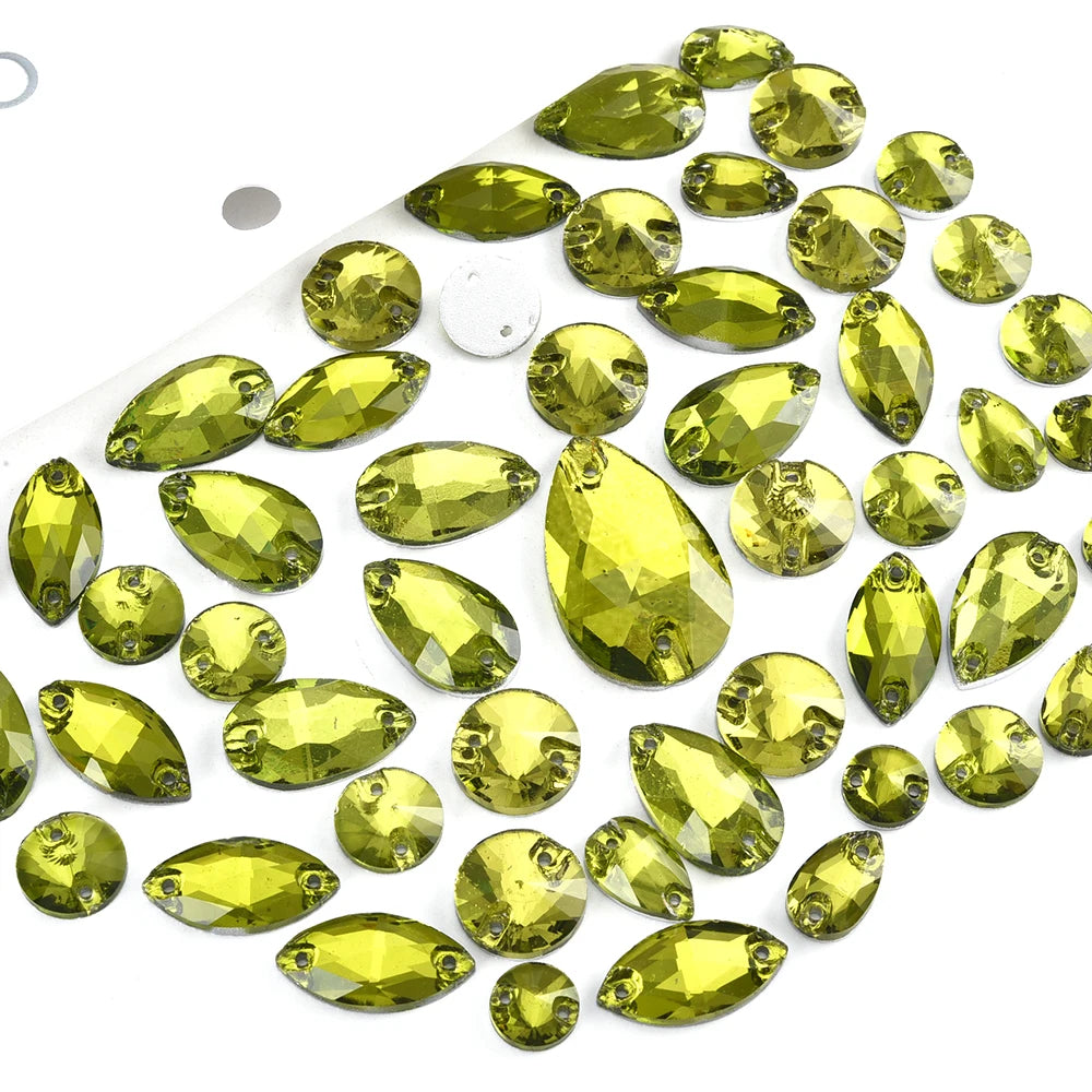 Oleeya 20/50/100Pcs Mix Sizes Glass Sew On Rhinestones Sewing Crystal AB Flat Back Stones For Clothes Accessories Wedding Dress