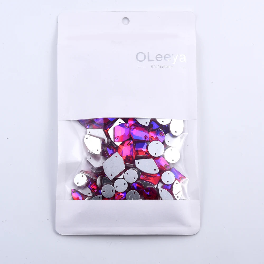 Oleeya 20/50/100Pcs Mix Sizes Glass Sew On Rhinestones Sewing Crystal AB Flat Back Stones For Clothes Accessories Wedding Dress