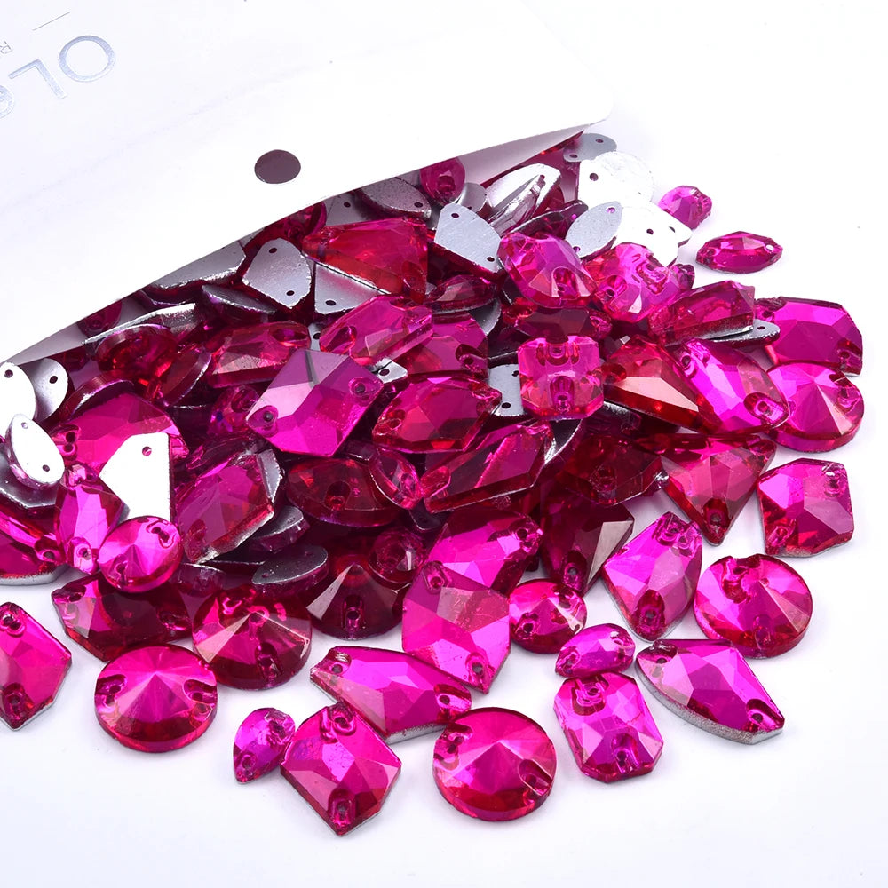 Oleeya 20/50/100Pcs Mix Sizes Glass Sew On Rhinestones Sewing Crystal AB Flat Back Stones For Clothes Accessories Wedding Dress