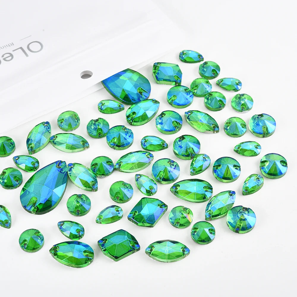 Oleeya 20/50/100Pcs Mix Sizes Glass Sew On Rhinestones Sewing Crystal AB Flat Back Stones For Clothes Accessories Wedding Dress
