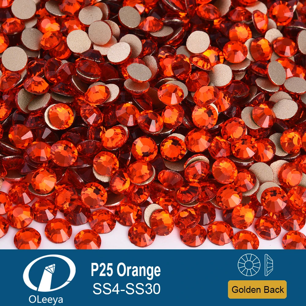 Oleeya P01-P30 Cold Fix Glass Crystal Rhinestones Gold Flatback Strass Stones Nail Art Accessories DIY Decoration