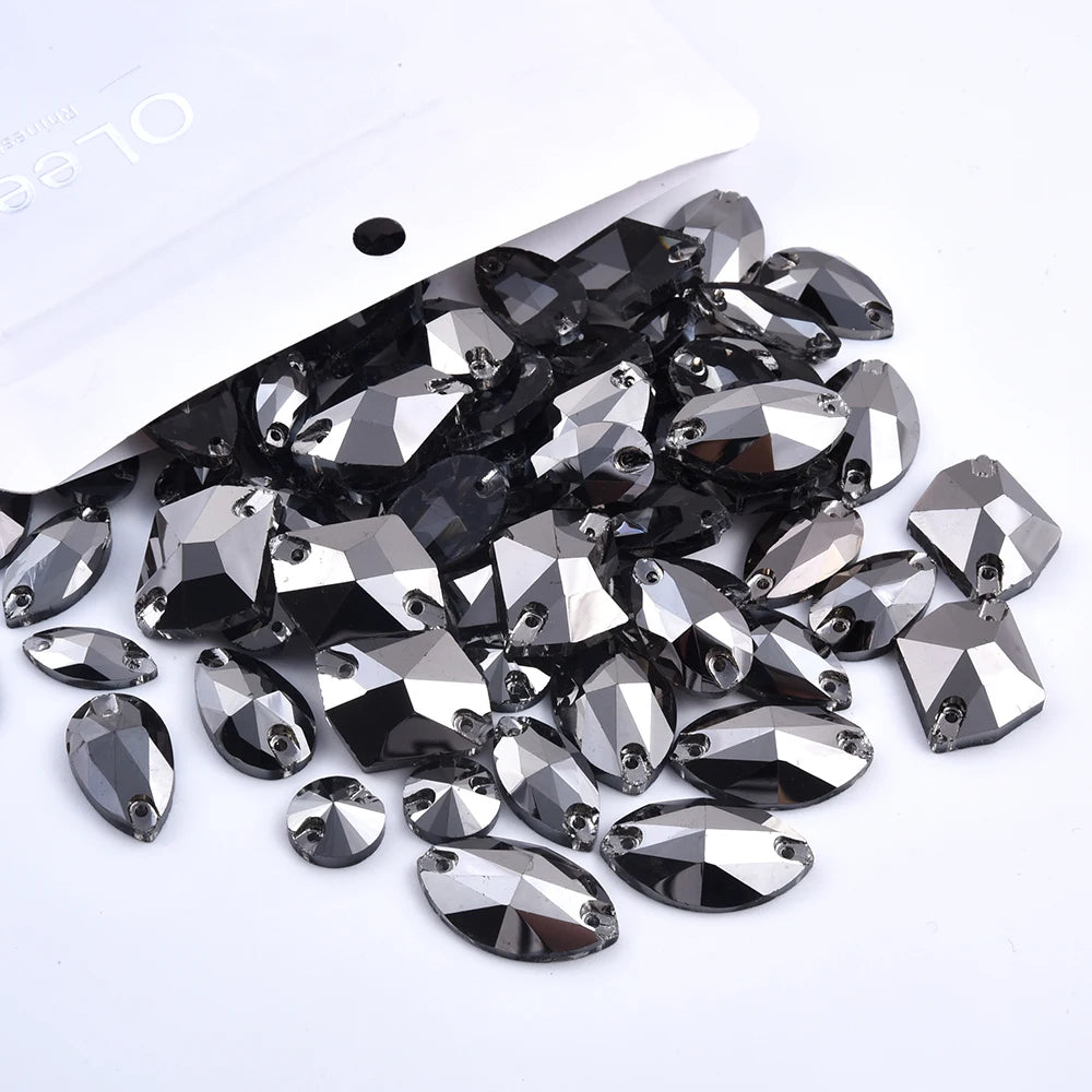 Oleeya 20/50/100Pcs Mix Sizes Glass Sew On Rhinestones Sewing Crystal AB Flat Back Stones For Clothes Accessories Wedding Dress