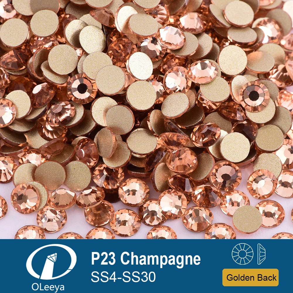 Oleeya P01-P30 Cold Fix Glass Crystal Rhinestones Gold Flatback Strass Stones Nail Art Accessories DIY Decoration