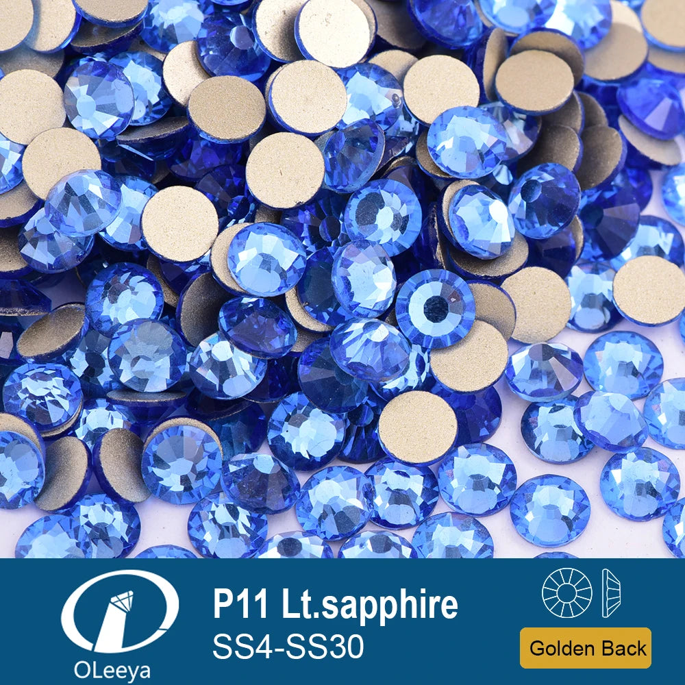 Oleeya P01-P30 Cold Fix Glass Crystal Rhinestones Gold Flatback Strass Stones Nail Art Accessories DIY Decoration