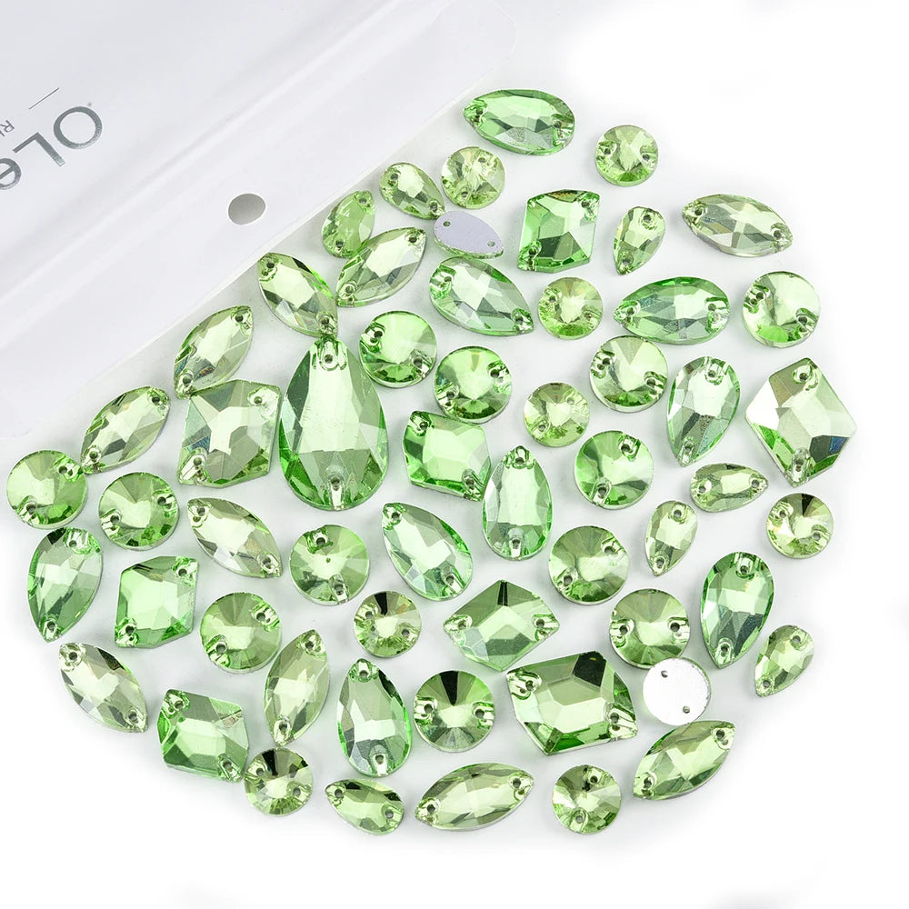 Oleeya 20/50/100Pcs Mix Sizes Glass Sew On Rhinestones Sewing Crystal AB Flat Back Stones For Clothes Accessories Wedding Dress
