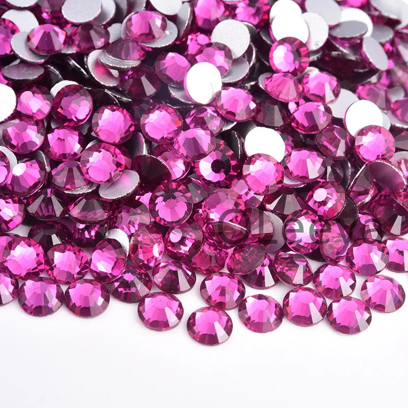 SS3-SS30 Hot Pink Rose Non Hot Fix Rhinestone Flatback Crystals Beads 3D Nail Art Rhinestones Glass Crystal Nails Non HotFix
