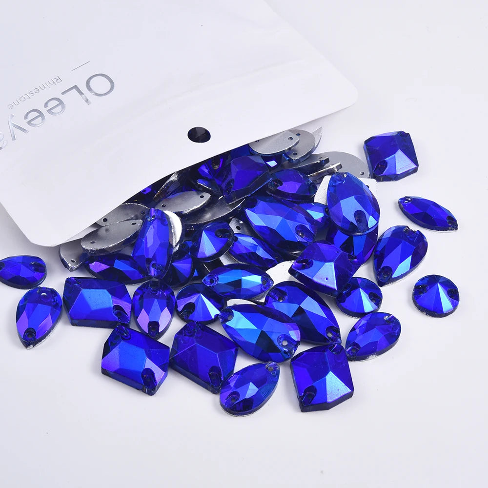 Oleeya 20/50/100Pcs Mix Sizes Glass Sew On Rhinestones Sewing Crystal AB Flat Back Stones For Clothes Accessories Wedding Dress