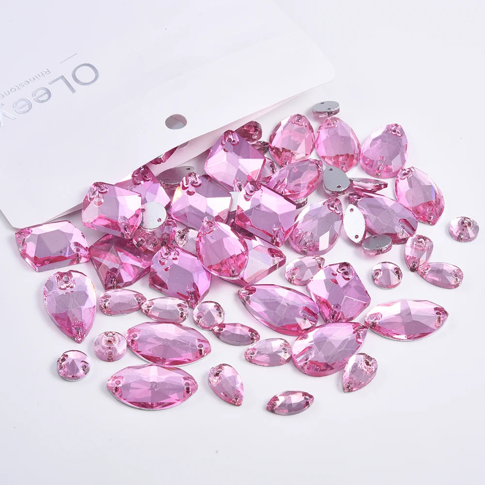 Oleeya 20/50/100Pcs Mix Sizes Glass Sew On Rhinestones Sewing Crystal AB Flat Back Stones For Clothes Accessories Wedding Dress