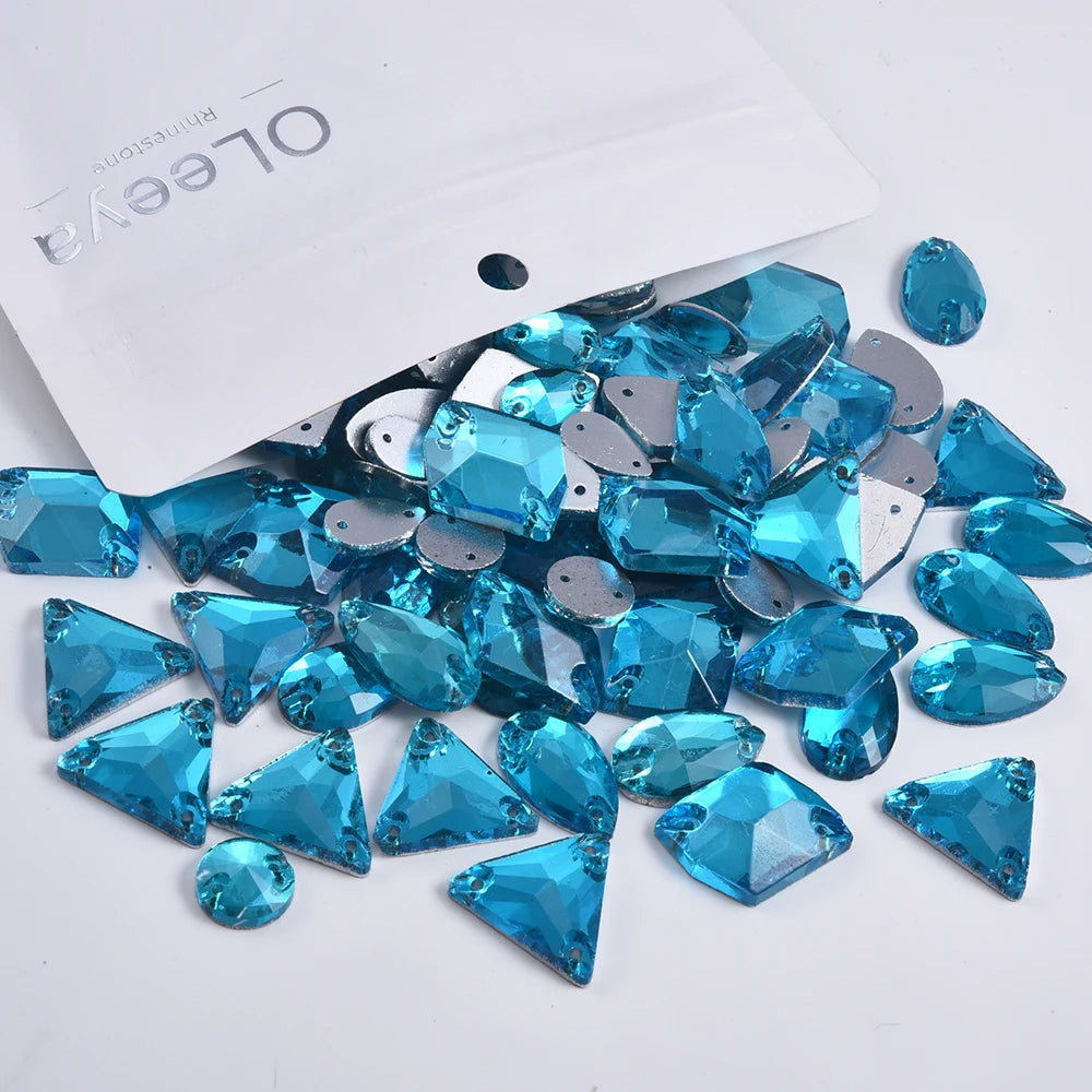 Oleeya 20/50/100Pcs Mix Sizes Glass Sew On Rhinestones Sewing Crystal AB Flat Back Stones For Clothes Accessories Wedding Dress