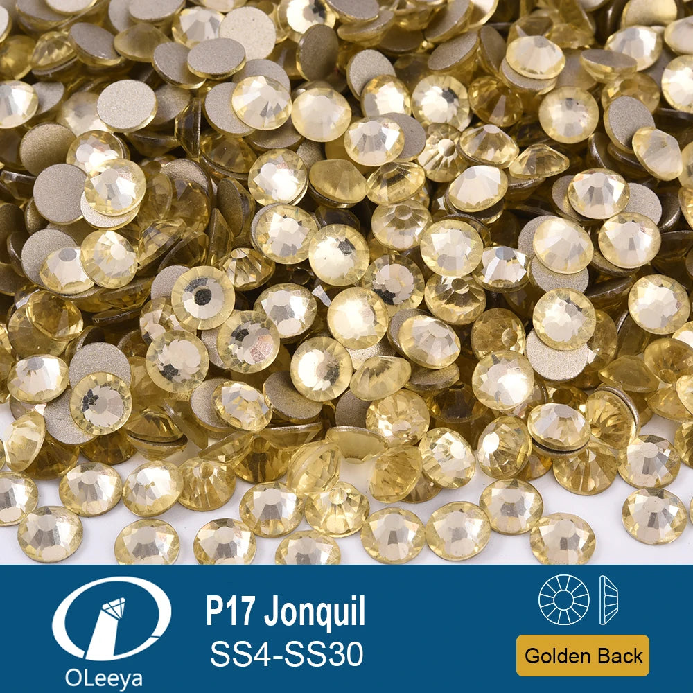Oleeya P01-P30 Cold Fix Glass Crystal Rhinestones Gold Flatback Strass Stones Nail Art Accessories DIY Decoration