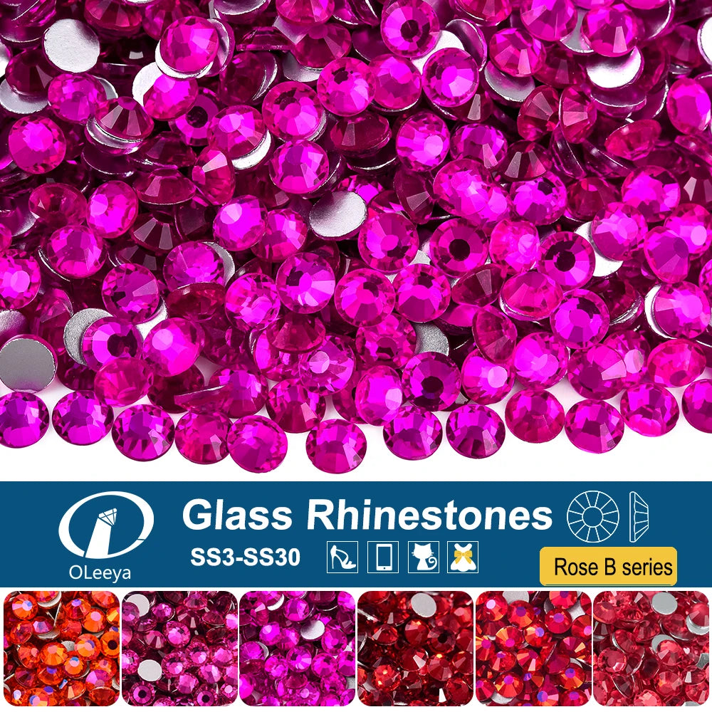 SS3-SS30 Hot Pink Rose Non Hot Fix Rhinestone Flatback Crystals Beads 3D Nail Art Rhinestones Glass Crystal Nails Non HotFix