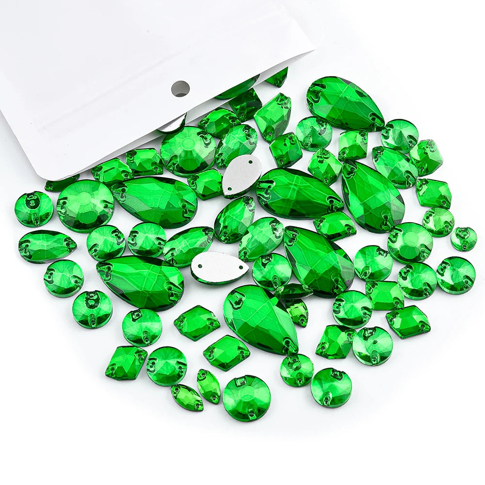 Oleeya 20/50/100Pcs Mix Sizes Glass Sew On Rhinestones Sewing Crystal AB Flat Back Stones For Clothes Accessories Wedding Dress
