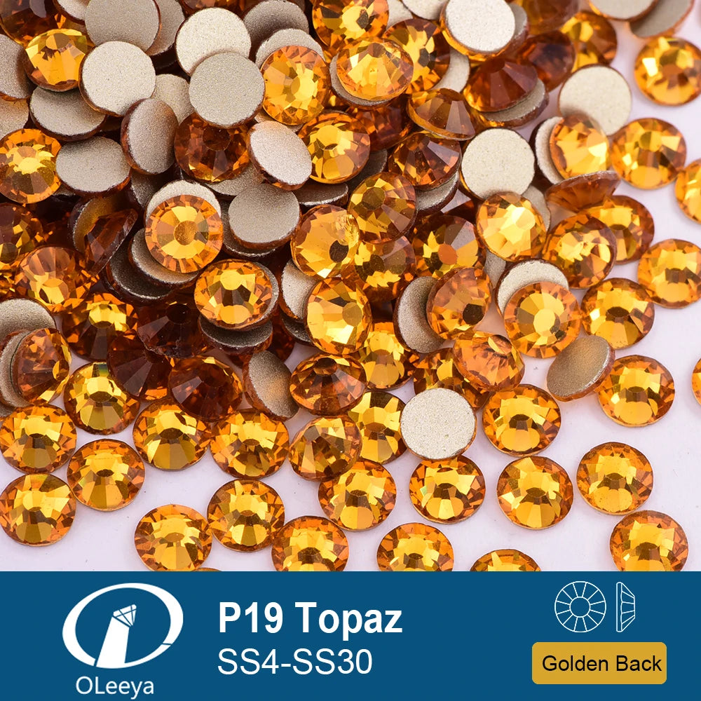 Oleeya P01-P30 Cold Fix Glass Crystal Rhinestones Gold Flatback Strass Stones Nail Art Accessories DIY Decoration