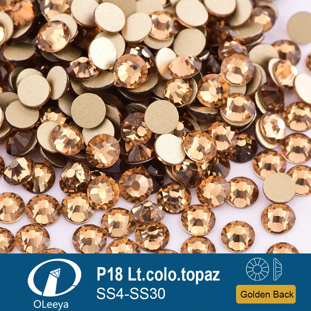 Oleeya P01-P30 Cold Fix Glass Crystal Rhinestones Gold Flatback Strass Stones Nail Art Accessories DIY Decoration