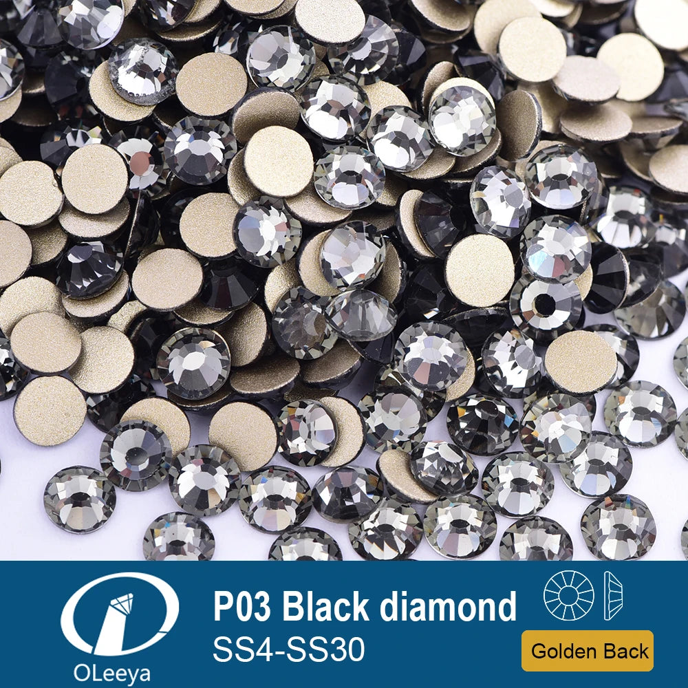 Oleeya P01-P30 Cold Fix Glass Crystal Rhinestones Gold Flatback Strass Stones Nail Art Accessories DIY Decoration