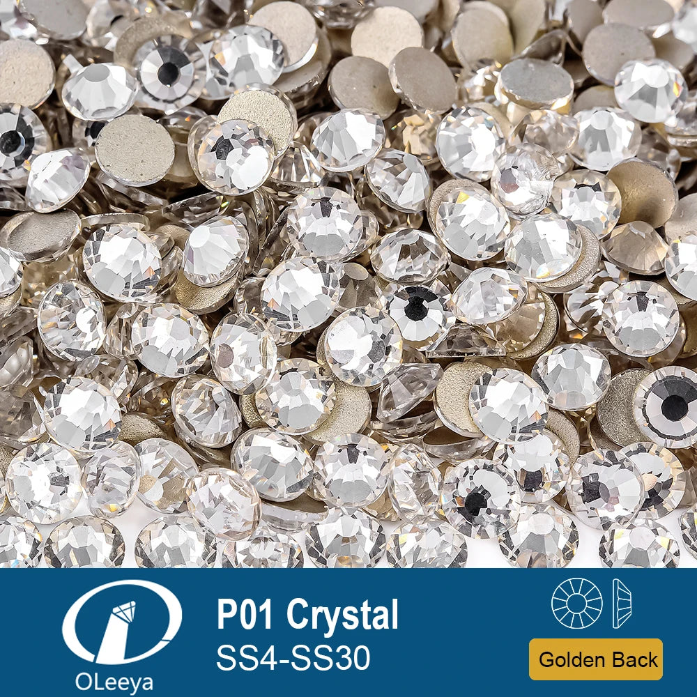 Oleeya P01-P30 Cold Fix Glass Crystal Rhinestones Gold Flatback Strass Stones Nail Art Accessories DIY Decoration