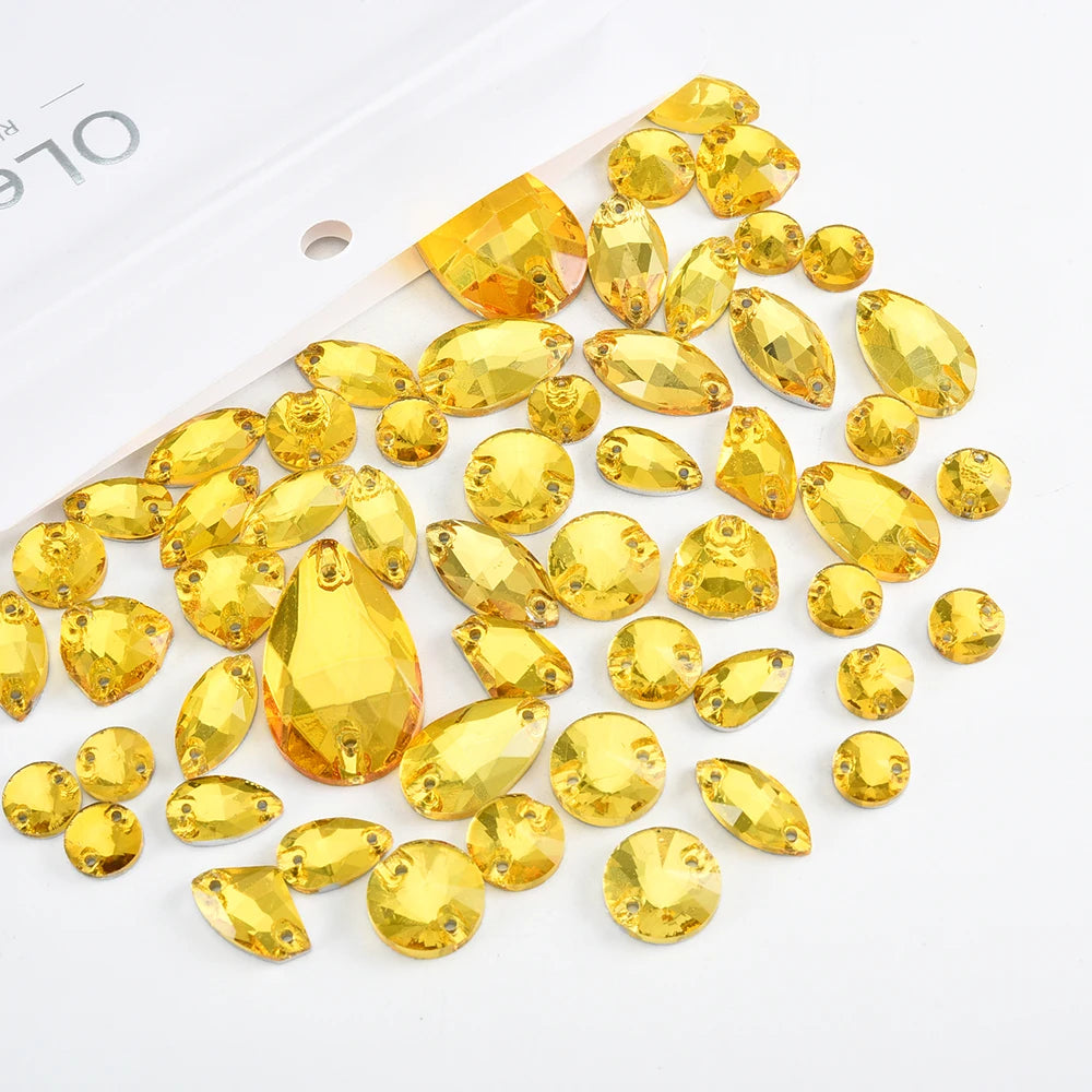 Oleeya 20/50/100Pcs Mix Sizes Glass Sew On Rhinestones Sewing Crystal AB Flat Back Stones For Clothes Accessories Wedding Dress