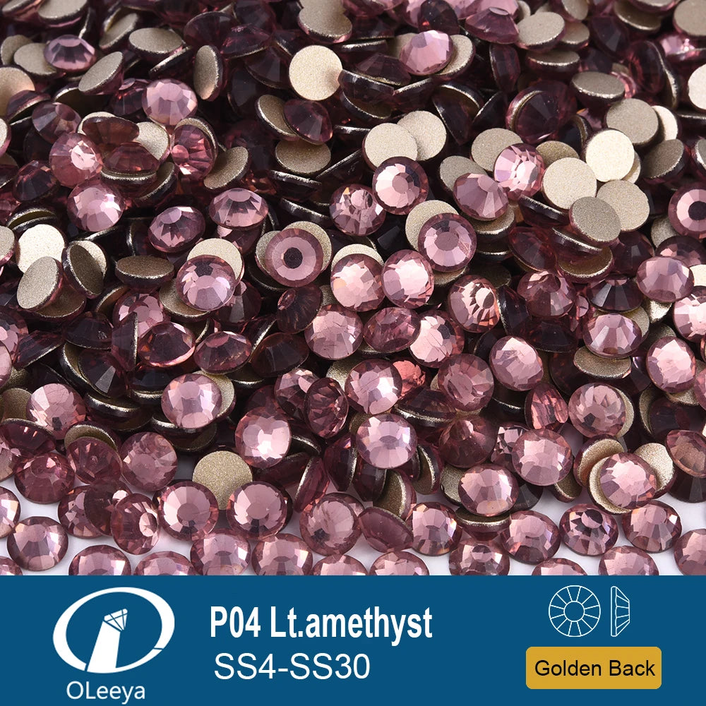 Oleeya P01-P30 Cold Fix Glass Crystal Rhinestones Gold Flatback Strass Stones Nail Art Accessories DIY Decoration