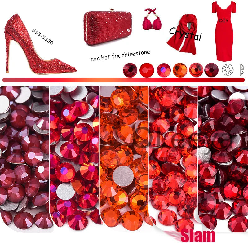 SS3-SS30 Hot Pink Rose Non Hot Fix Rhinestone Flatback Crystals Beads 3D Nail Art Rhinestones Glass Crystal Nails Non HotFix