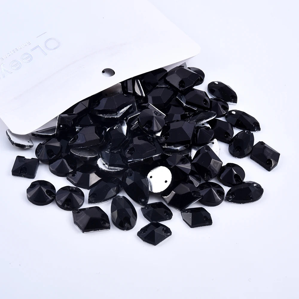 Oleeya 20/50/100Pcs Mix Sizes Glass Sew On Rhinestones Sewing Crystal AB Flat Back Stones For Clothes Accessories Wedding Dress