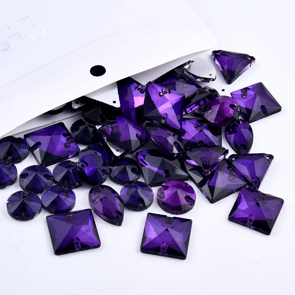 Oleeya 20/50/100Pcs Mix Sizes Glass Sew On Rhinestones Sewing Crystal AB Flat Back Stones For Clothes Accessories Wedding Dress