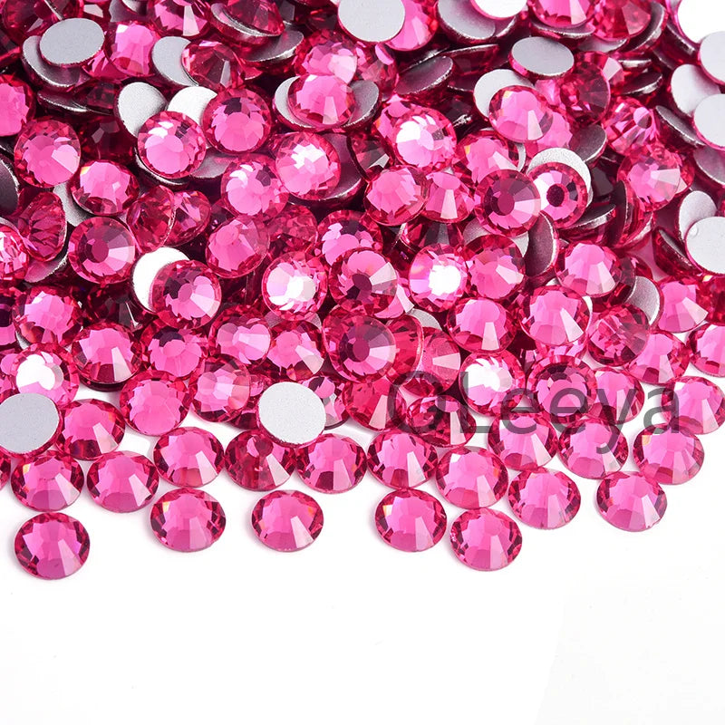 SS3-SS30 Hot Pink Rose Non Hot Fix Rhinestone Flatback Crystals Beads 3D Nail Art Rhinestones Glass Crystal Nails Non HotFix