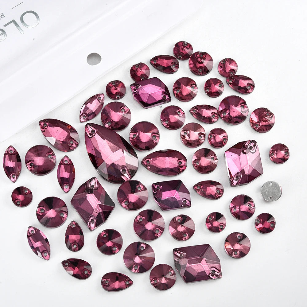 Oleeya 20/50/100Pcs Mix Sizes Glass Sew On Rhinestones Sewing Crystal AB Flat Back Stones For Clothes Accessories Wedding Dress