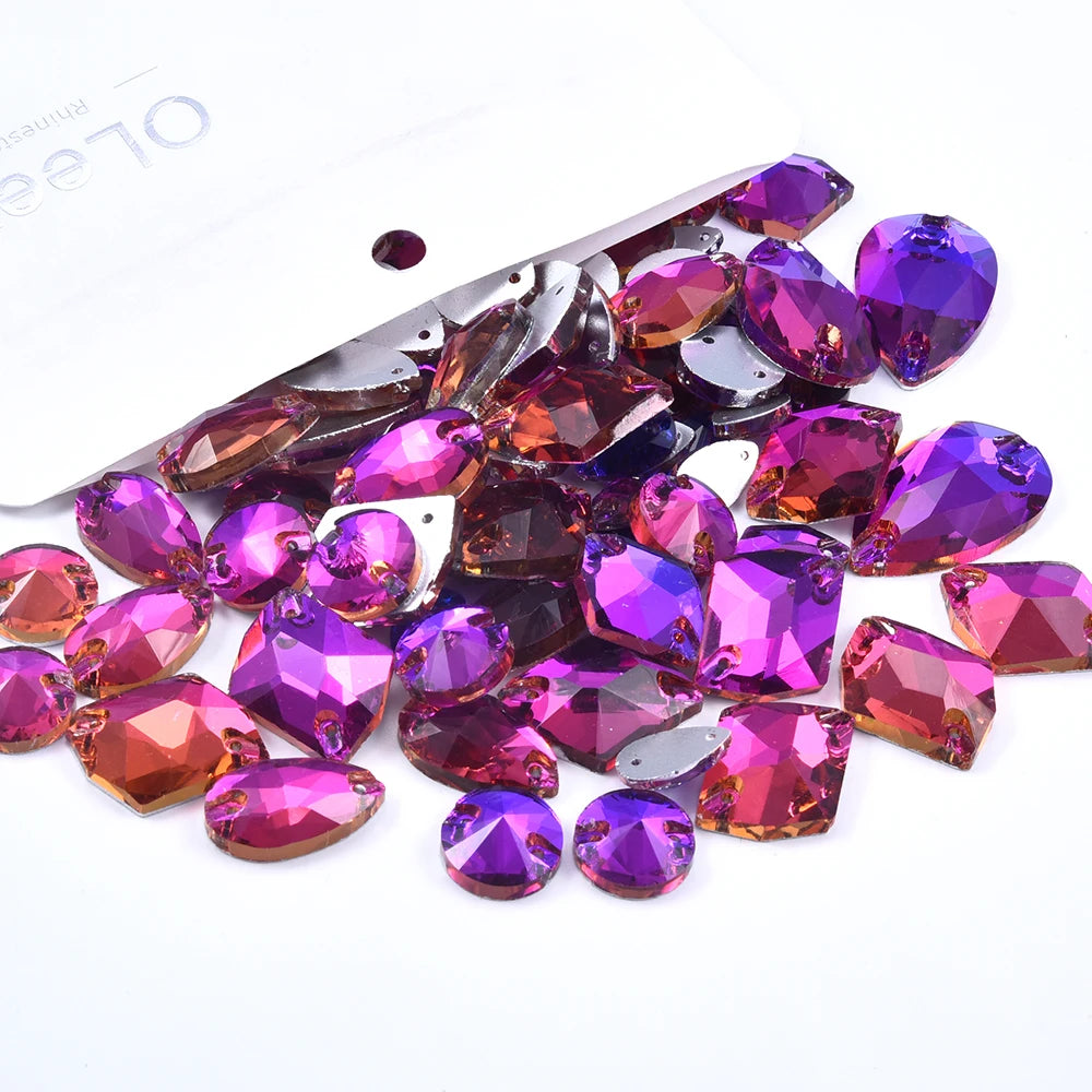 Oleeya 20/50/100Pcs Mix Sizes Glass Sew On Rhinestones Sewing Crystal AB Flat Back Stones For Clothes Accessories Wedding Dress