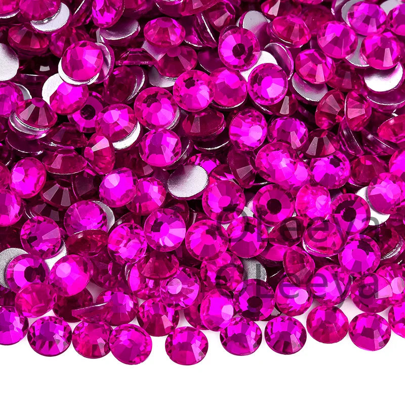 SS3-SS30 Hot Pink Rose Non Hot Fix Rhinestone Flatback Crystals Beads 3D Nail Art Rhinestones Glass Crystal Nails Non HotFix