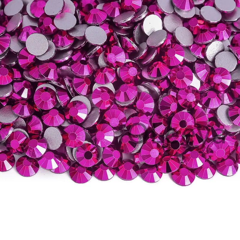 SS3-SS30 Hot Pink Rose Non Hot Fix Rhinestone Flatback Crystals Beads 3D Nail Art Rhinestones Glass Crystal Nails Non HotFix