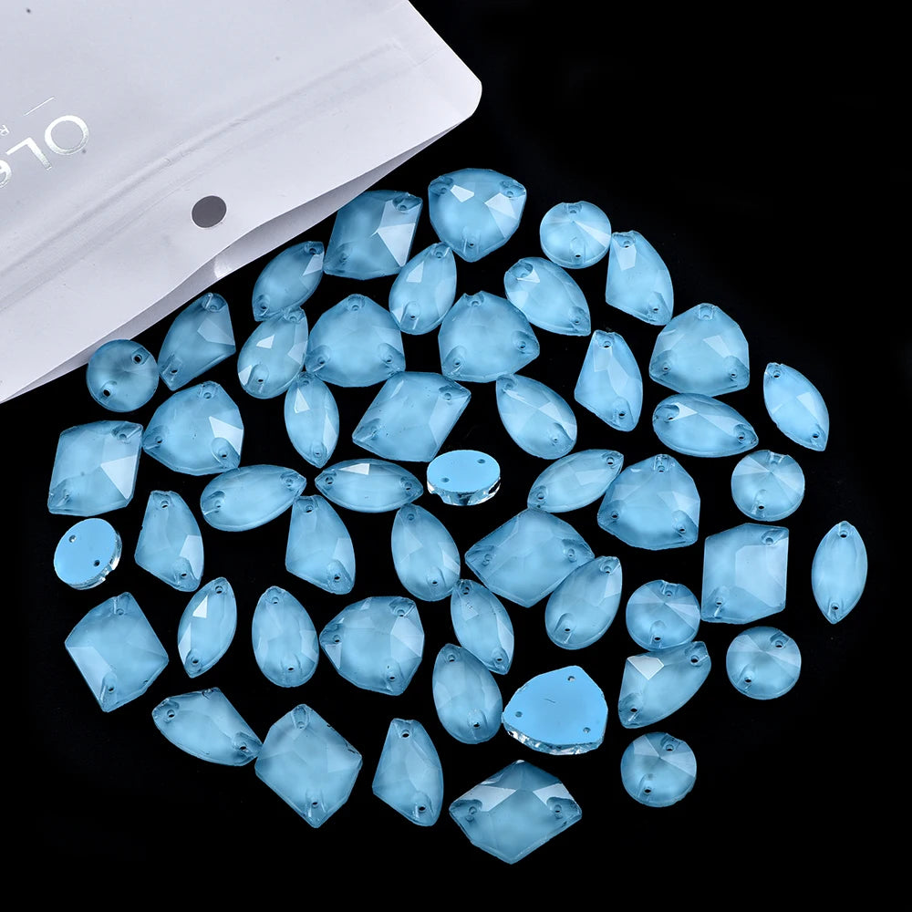 Oleeya 20/50/100Pcs Mix Sizes Glass Sew On Rhinestones Sewing Crystal AB Flat Back Stones For Clothes Accessories Wedding Dress