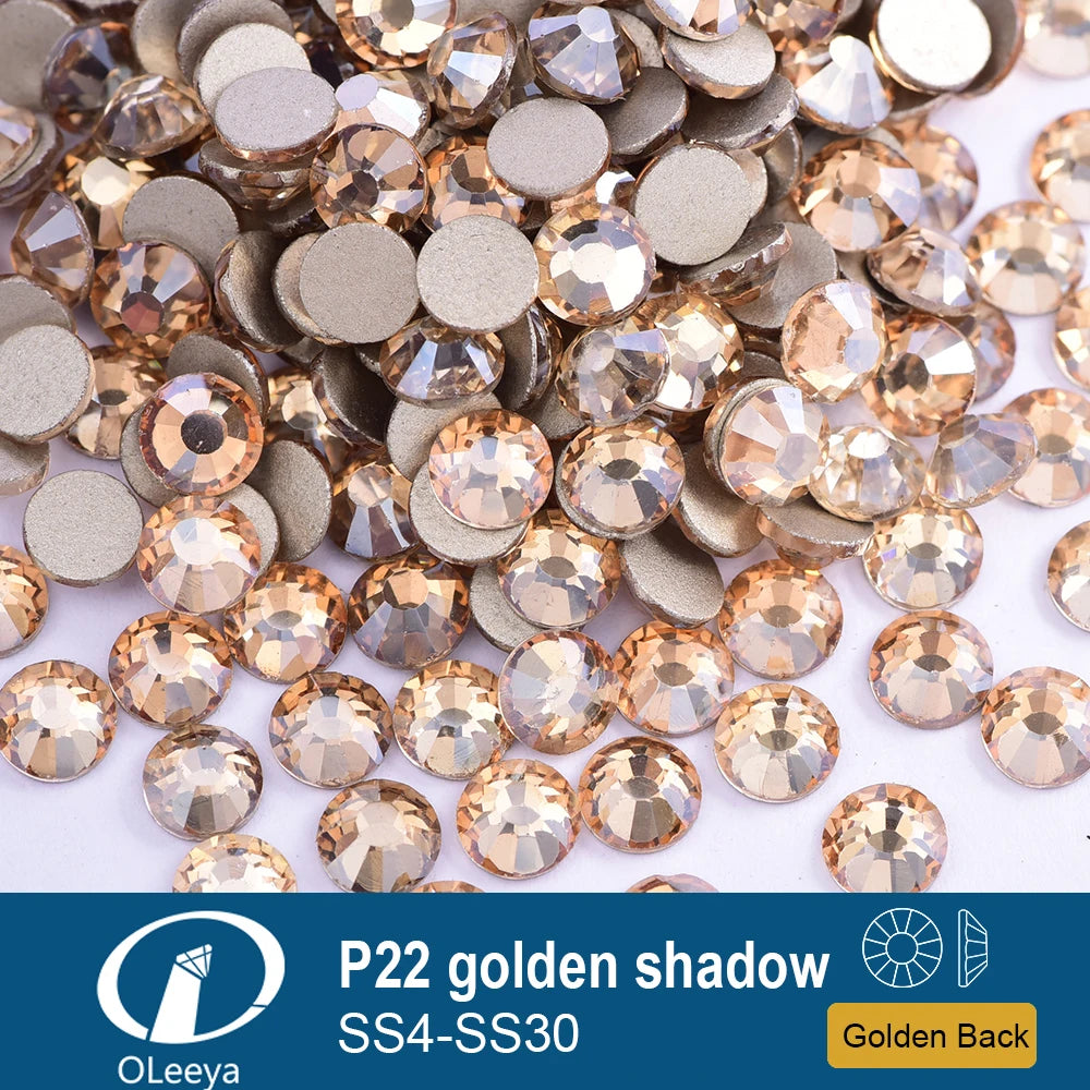 Oleeya P01-P30 Cold Fix Glass Crystal Rhinestones Gold Flatback Strass Stones Nail Art Accessories DIY Decoration